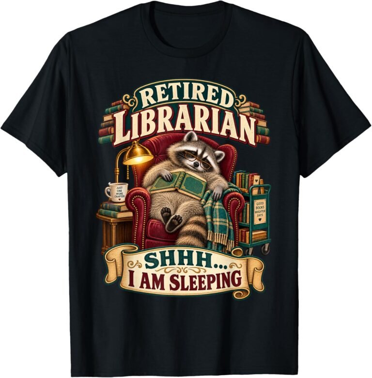 Retired Librarian Shirt, Shhh Sleeping Raccoon Tee, Librarian Retirement Gift design