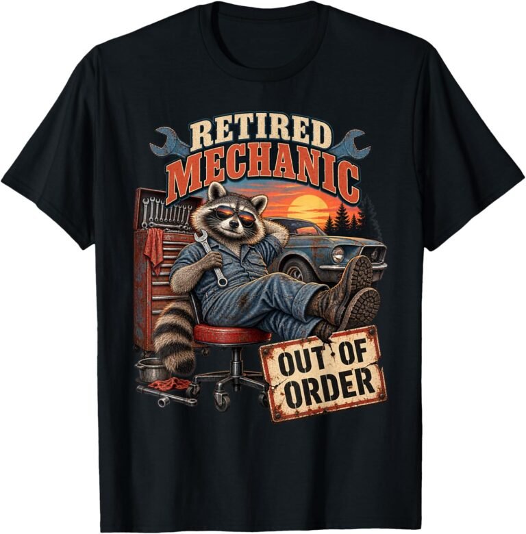 Retired Mechanic Shirt, Out Of Order Raccoon Tee, Mechanic Retirement Gift design