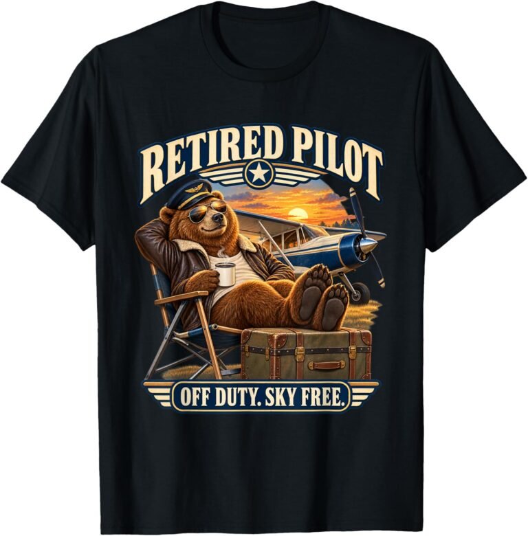 Retired Pilot Shirt, Off Duty Sky Bear Aviator Tee, Pilot Retirement Gift design