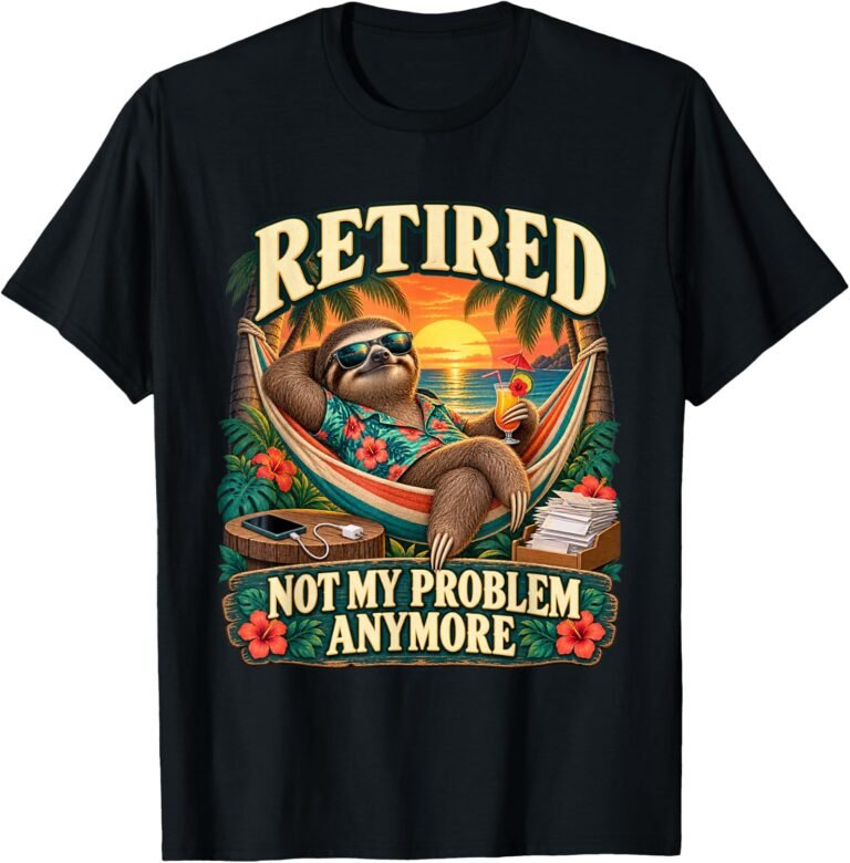 Retired Retro Shirt, Sunset Sloth Hammock Tee, Retirement Gift design