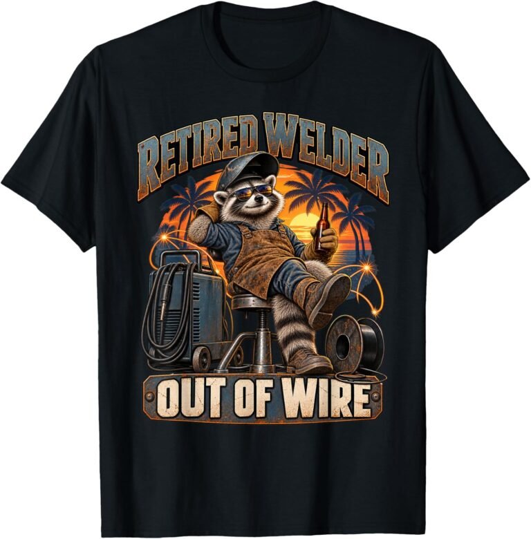 Retired Welder Shirt, Out Of Wire Raccoon Sunset Tee, Welder Retirement Gift design