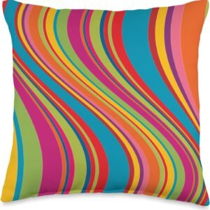 Retro Rainbow Swirl Throw Pillow, Colorful Groovy Decor, 70s Style Gift