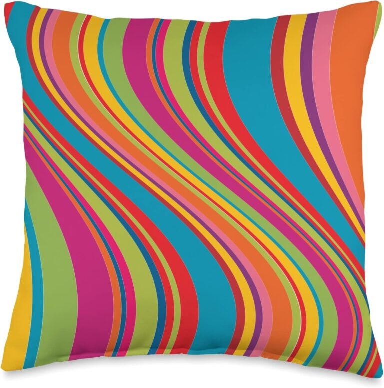 Retro Rainbow Swirl Throw Pillow, Colorful Groovy Decor, 70s Style Gift design