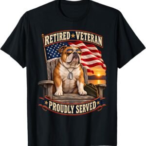 Retired Veteran Shirt, Patriotic Bulldog Tee, Retirement Gift