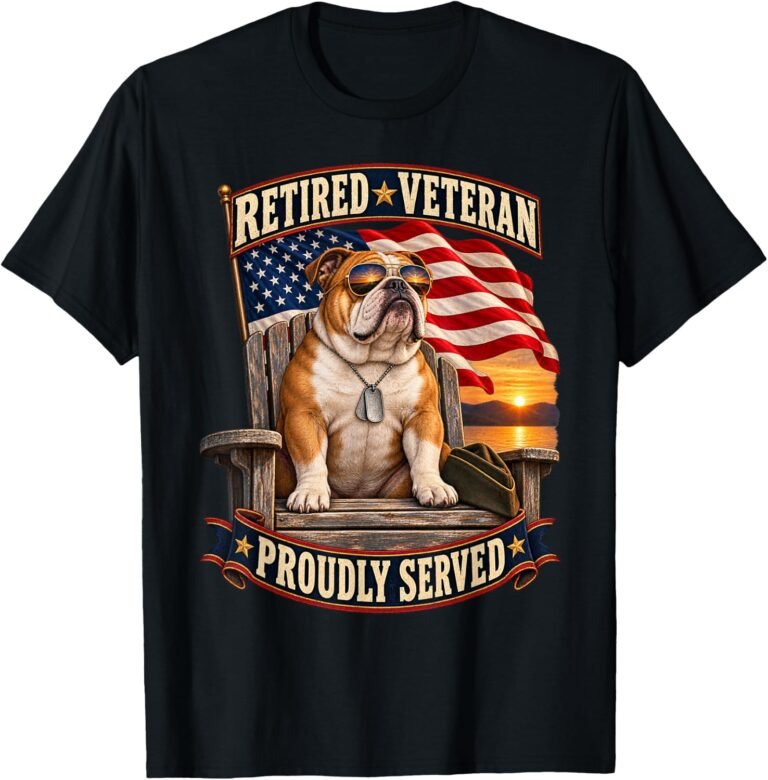 Retired Veteran Shirt, Patriotic Bulldog Tee, Retirement Gift design