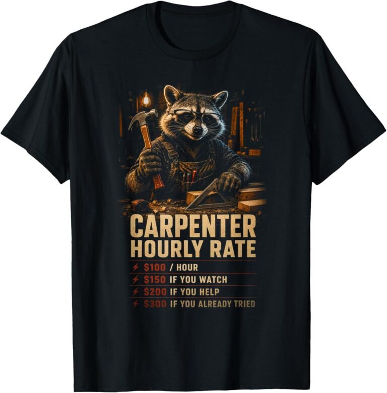 Carpenter Hourly Rate Shirt, Funny Raccoon Carpenter Gift Tee, Woodshop Rate Chart Graphic design