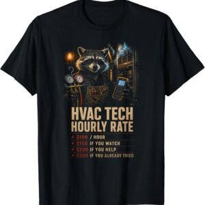HVAC Tech Hourly Rate Shirt, Funny Raccoon HVAC Gift Tee, Heating and Cooling Rate Chart Graphic