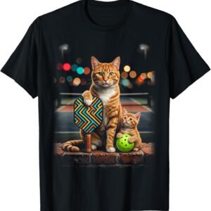 Orange Tabby Cat & Kitten Pickleball Shirt, Mom and Kitten Court Tee, Cat Lover Gift