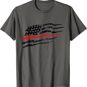 Thin Red Line Brush Style Flag Shirt, Firefighter Support Tee, Patriotic Gift