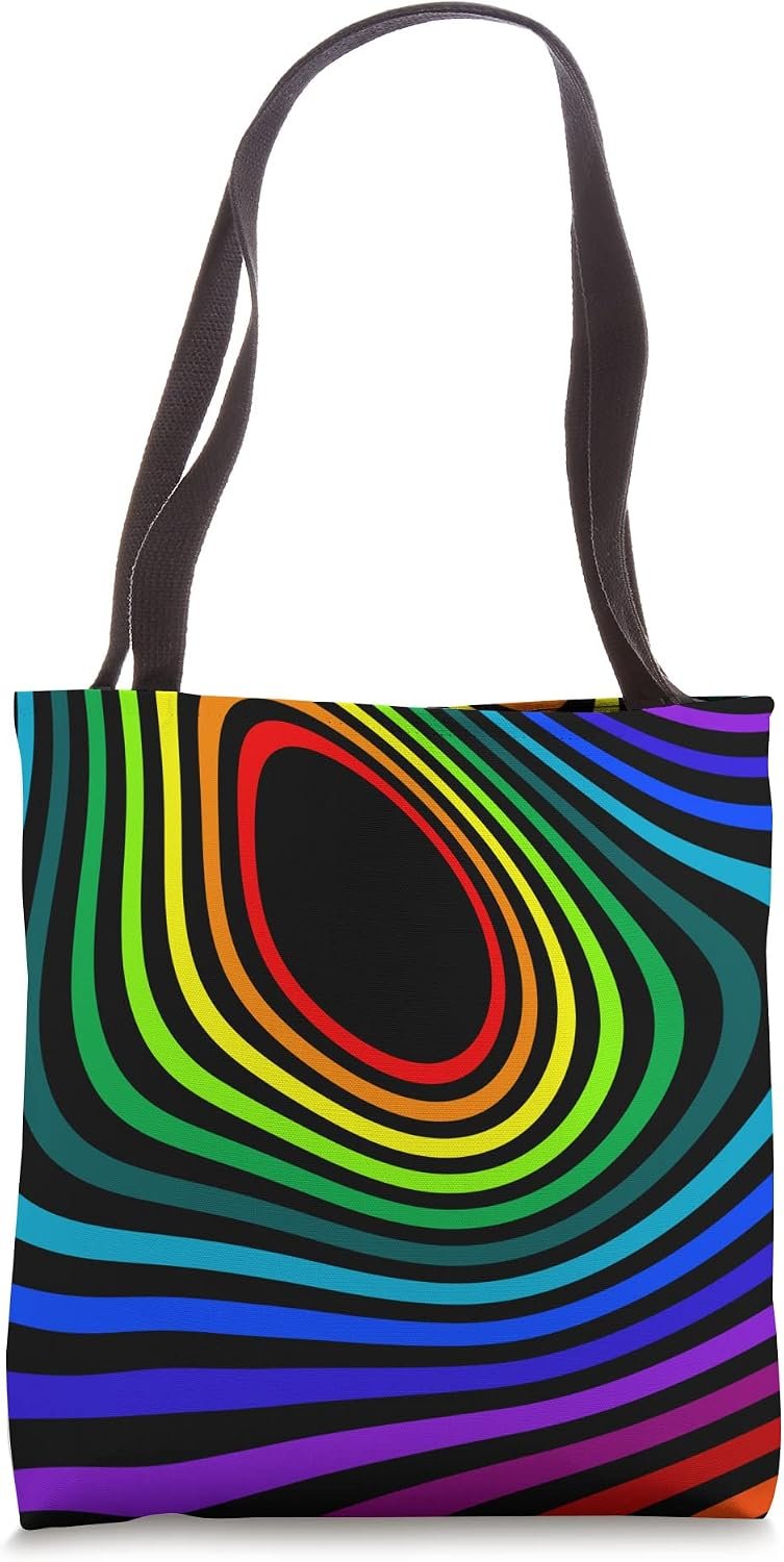 Concentric Rainbow Swirl Tote Bag, Retro Pattern Accessory, Colorful Gift design