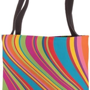 Diagonal Rainbow Wave Tote Bag, Retro Stripe Accessory, Colorful Gift