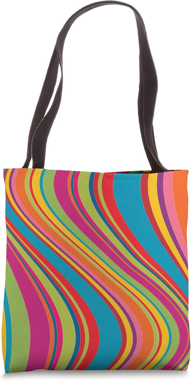 Diagonal Rainbow Wave Tote Bag, Retro Stripe Accessory, Colorful Gift design