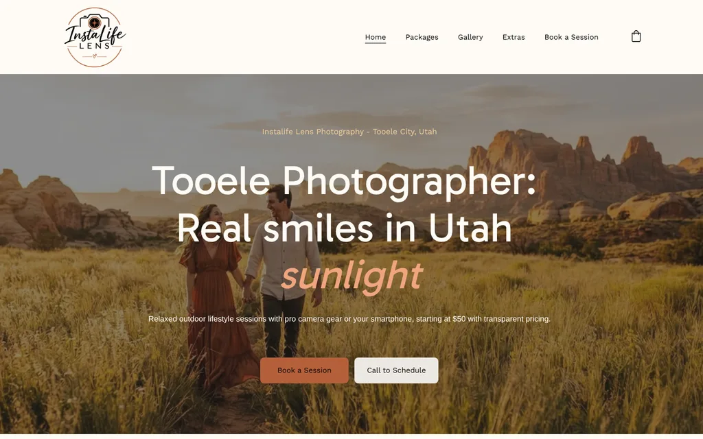 Desktop screenshot of the photographer website