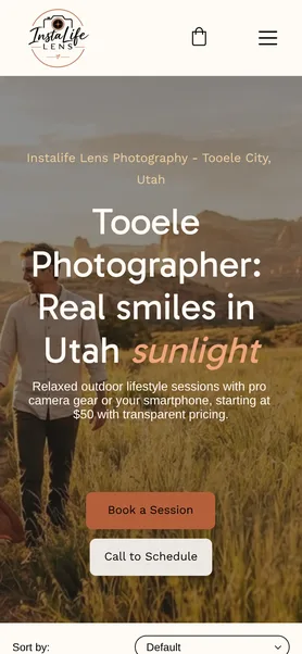 Mobile screenshot of the photographer website