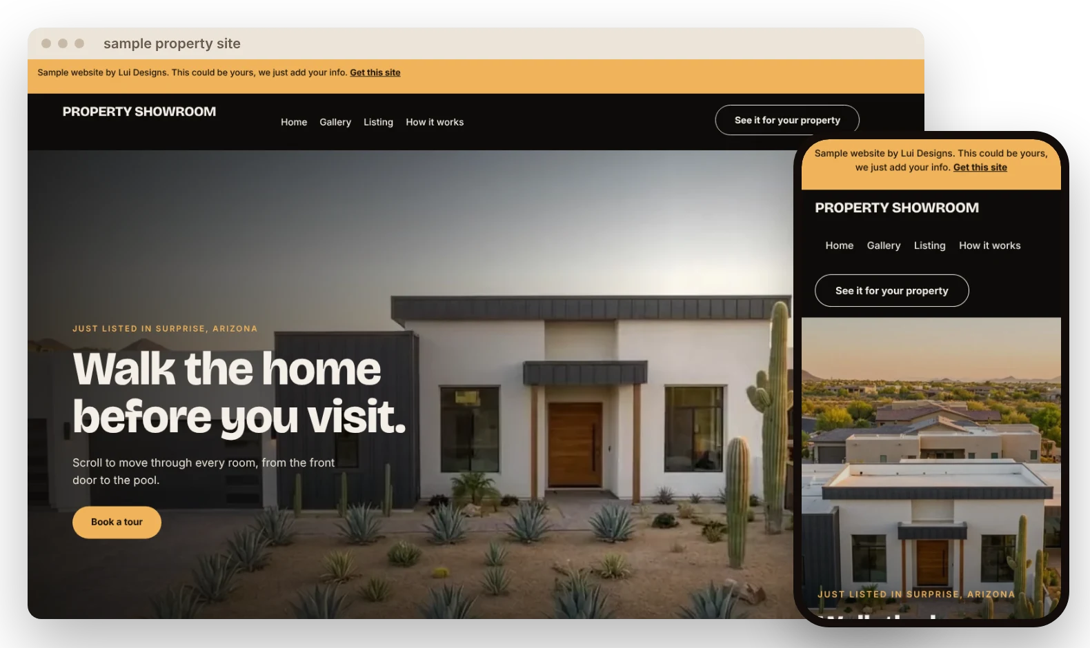 Sample property website on desktop and phone