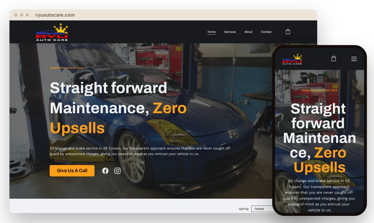 Ryu Auto Care website on desktop and phone