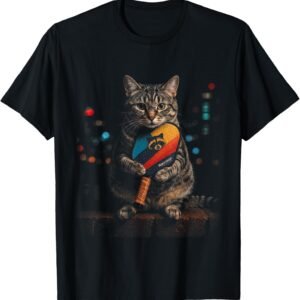 Cat in Glasses Holding Raccoon Logo Pickleball Paddle