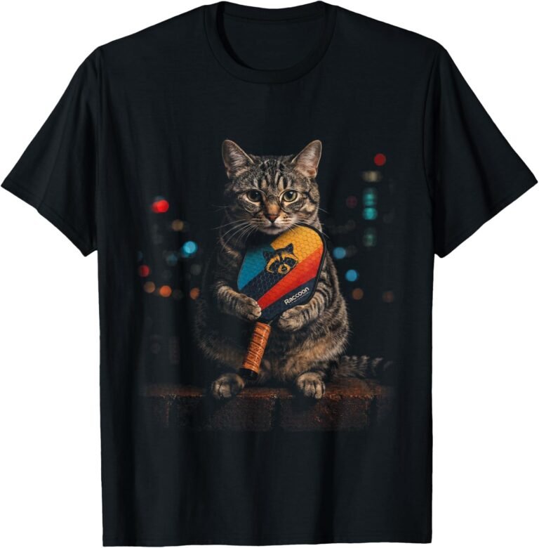 Cat in Glasses Holding Raccoon Logo Pickleball Paddle design