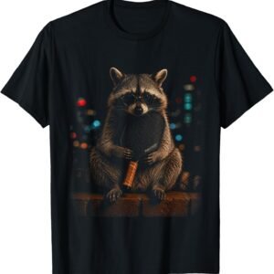 Raccoon With Glasses Holding Pickleball Paddle City Lights