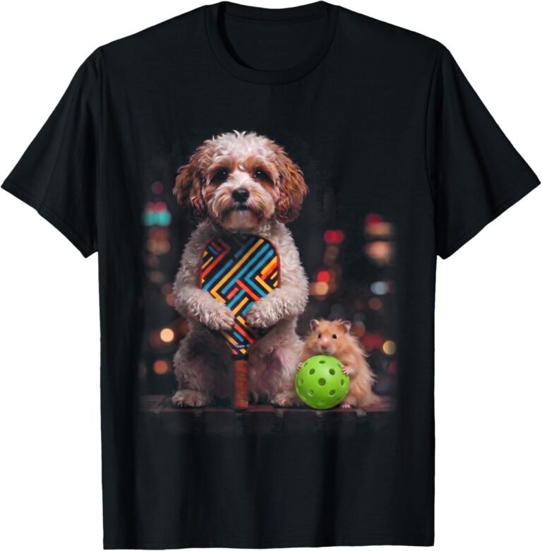 Pickleball Dog and Hamster Duo Halftone Style Art design