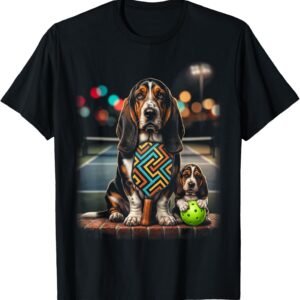 Basset Hound Pickleball Paddle Puppy Duo Dog Lover Art