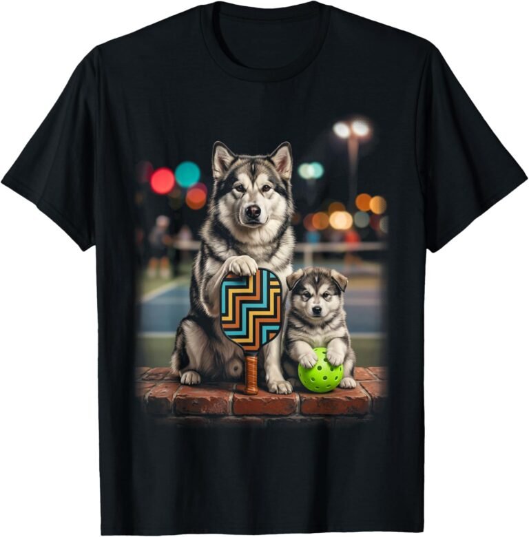 Alaskan Malamute Pickleball Paddle Puppy Duo Dog Lover Art design