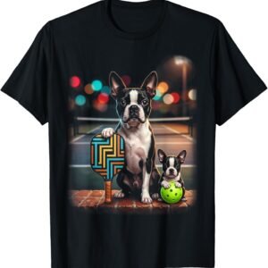 Boston Terrier Pickleball Paddle Puppy Duo Dog Lover Art