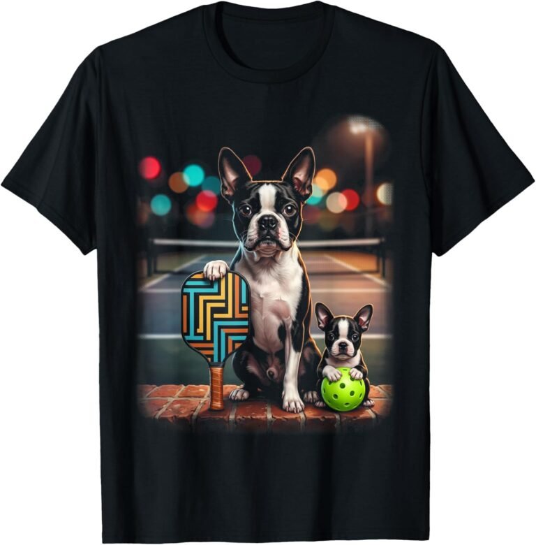 Boston Terrier Pickleball Paddle Puppy Duo Dog Lover Art design